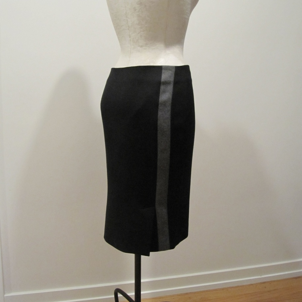 BALENCIAGA PARIS Blk W Grey Stripe Wool Skirt , 38